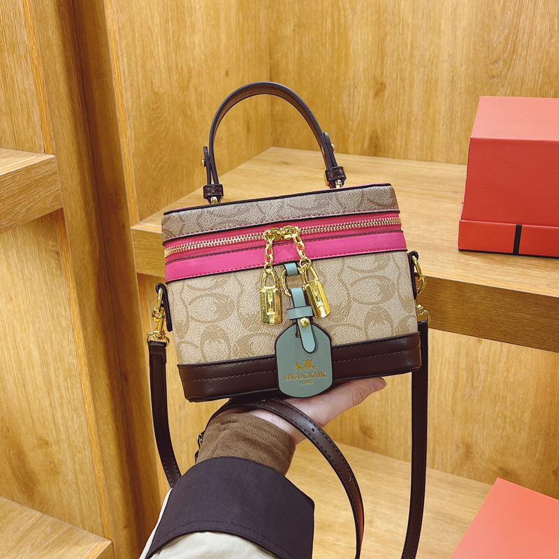 歐洲站女包包2024新款復古法式印花小方包百搭單肩斜挎包盒子包潮