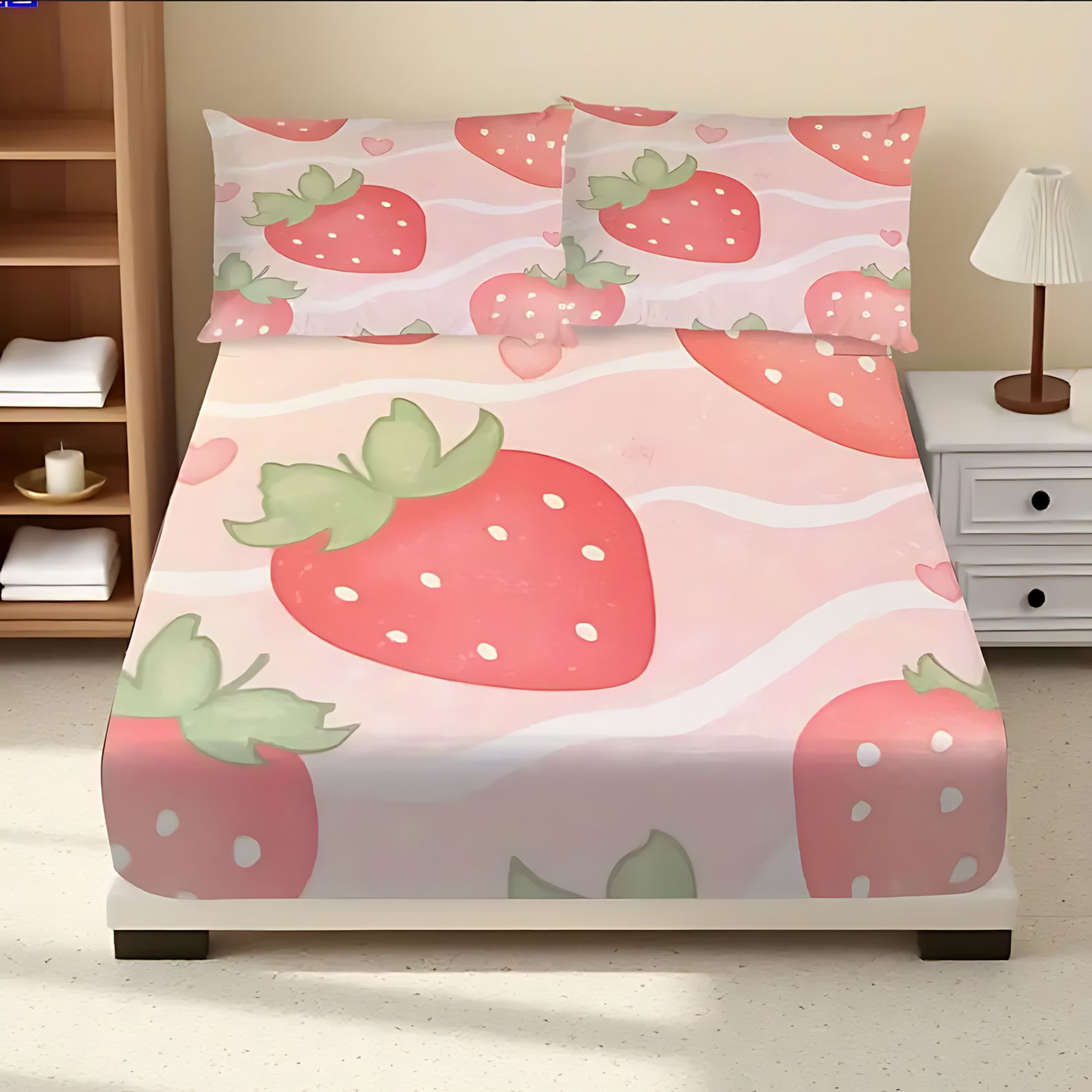 TEMU / JIT serie de frutas de fresa de sandía impresa digital 3D cama gaza pillow cover set textiles domésticos transfronterizos