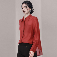 2023春季新款宽松显瘦垂感衬衫女长袖轻熟风减龄漂亮红色衬衣