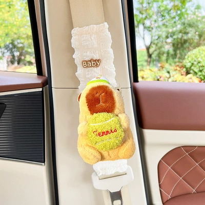 protective cover car decoration cute – Seat belt shoulder pad - holding-capibala-1-puff-shoulder-pad-yellow