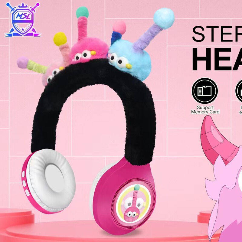 Cross-border new MSL827 creative cartoon fur ball small monster plush Bluetooth headset wireless children's headset