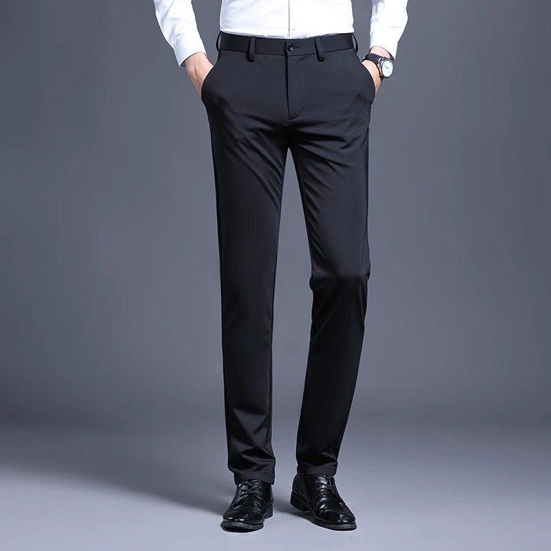 Quần tây nam ống côn vải lụa lạnh mỏng co giãn công sở — Màu đen