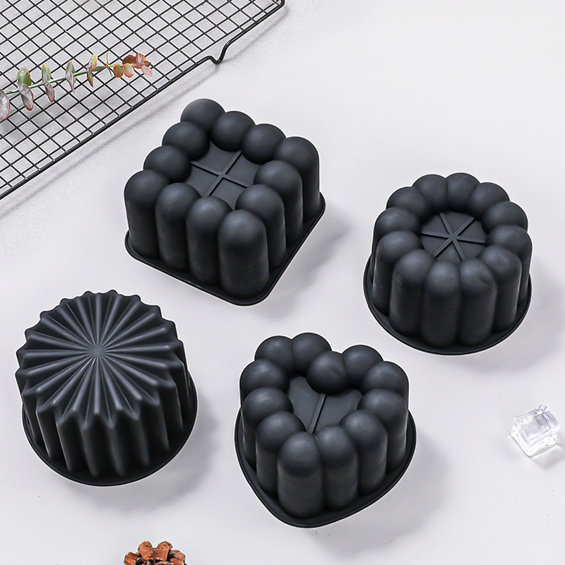 跨境凹槽花朵爱心星星造型慕斯模具食品级烘焙硅胶布丁甜品蛋糕模|undefined
