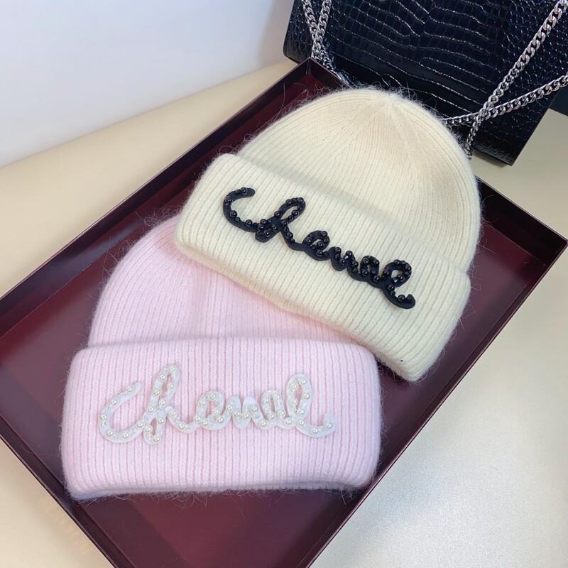 Autumn and Winter Handmade Pearl Chanel Style Wool Hat Rabbit Hair Warm Knitted Hat Women's Fashion Nordic Winter Cold Hat for Men and Women Autumn and Winter Handmade Pearl Chanel Style Wool Hat Rabbit Hair Warm Knitted Hat Women's Fashion Nordic Winter Cold Hat for Men and Women