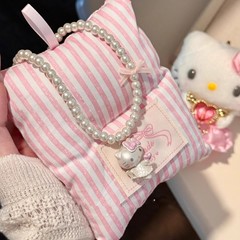 可爱粉色系带蝴蝶结KT猫坠珍珠项链少女心甜美精致通勤百搭锁骨链