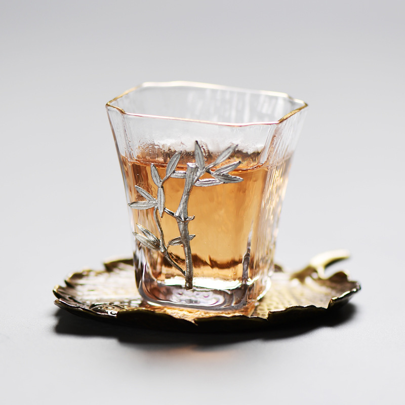 Juego de té de cristal creativo orquídea ciruela crisantemo de bambú taza de té de cristal estaño cuatro caballeros pintura de oro Kung Fu taza de té