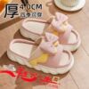 Slippers with bow, non-slip footwear indoor, cute slide for beloved platform, cotton and linen, wholesale