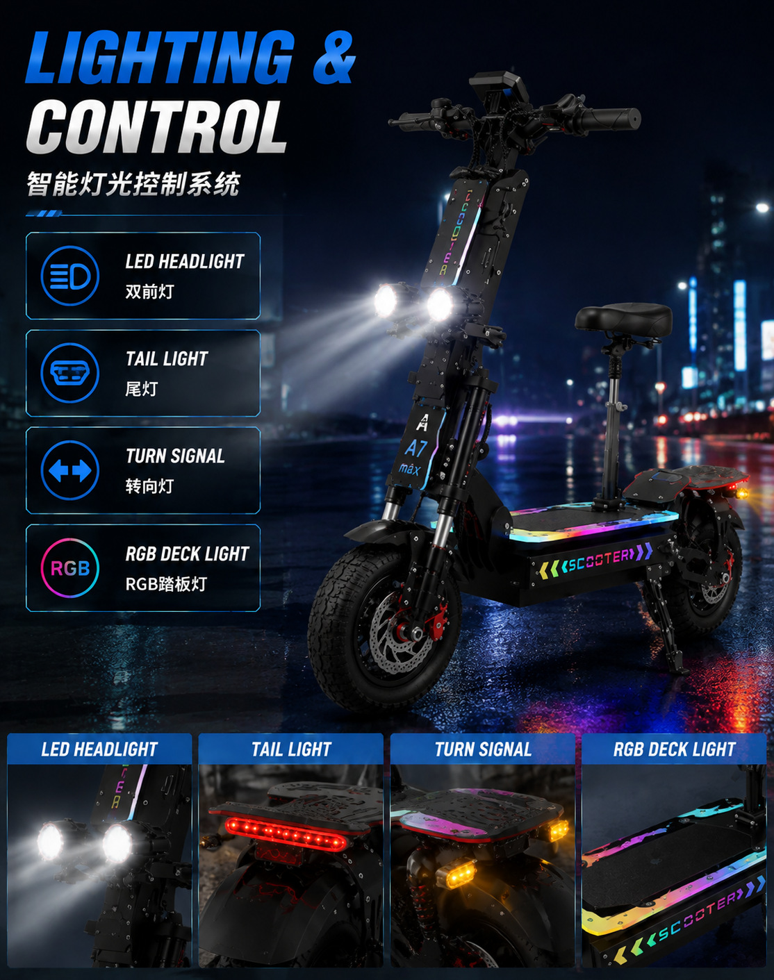 72V Dual Motor Electric Scooter for Adults 5000W×2 High Power 13inch Off-Road Foldable Electric Scooter with Seat