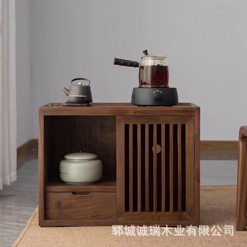 シンプルな新中式無垢材茶水キャビネット、畳用茶テーブルキャビネット、低床移動式レトロ古材水沸かしキャビネット|undefined