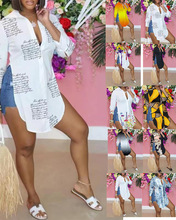 2022亚马逊速卖通独立站女装个性长袖数码印花渐变衬衣女