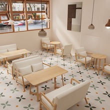 奶油风清吧咖啡厅沙发椅组合奶茶店西餐厅接待休闲洽谈区沙发Tω
