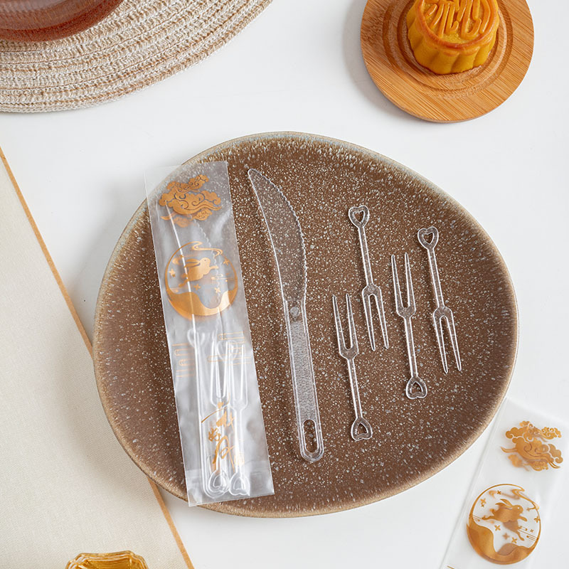Disposable Plastic Mooncake Knife and Fork Set Mid-Autumn Festival High-End Mooncake One Knife and Four Forks Cake Individually Packaged Fork