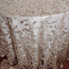 跨境 现货批发 圆形浅香槟色珊瑚亮片刺绣桌布 适用于婚礼活动
