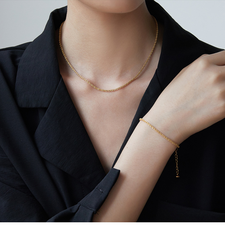 6g Weight Jewelry Set Classification Necklace + Jewelry Quantity Casual Occasion Titanium Steel Material Solid Color Pattern Women's Gender Plating Design Simple Style Style Wholesale Jewelry Simple Style Solid Color Titanium Steel Plating Jewelry Set 4
