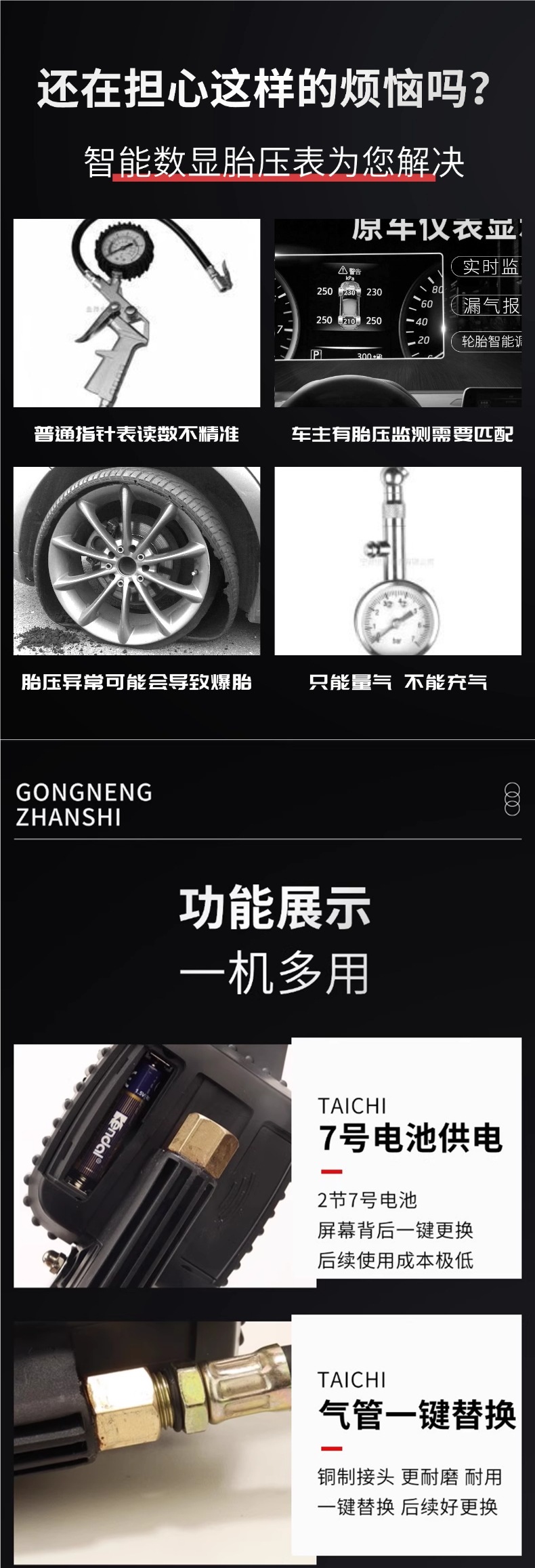 Tire Nanny Tire Pressure Gauge Tire Inflation Gauge High-Precision Air Pressure Gauge Digital Digital Display Tire Pressure Gun Inflation Gauge Air Pump