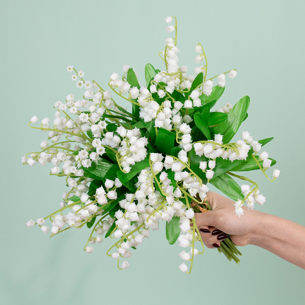 Flores simuladas de orquídeas de plástico falsas flores artificiales 6 horchillas de campana de hierba de viento para el hogar diseño de la pared de la boda