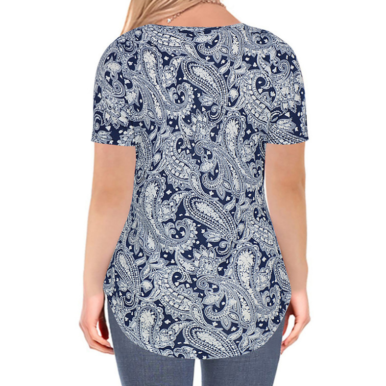 Europa y Estados Unidos transfronterizos ropa de mujer 2025 primavera y verano nuevo estilo Amazon impresión de cuello en V camiseta de manga corta camiseta de comercio exterior casual suelta image 6