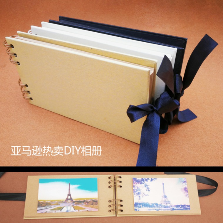厂家直销 5寸新款线圈式蝴蝶结丝带卡簧翻页式DIY相册手工影集
