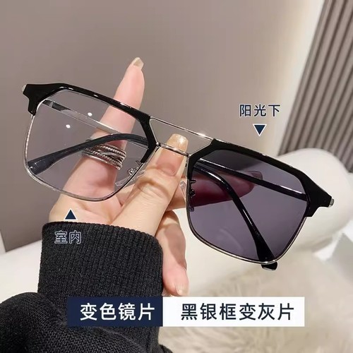 Color-changing anti-blue light metal double-beam polytechnic men's glasses frame trendy men's retro personalized eyebrow myopia glasses frame