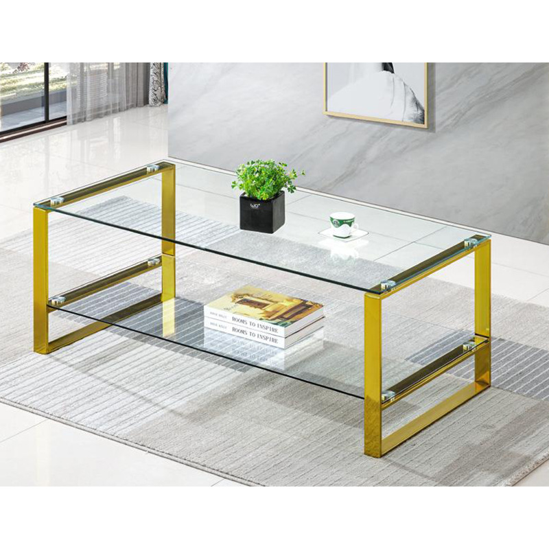 Nueva mesa de acero inoxidable de tipo pequeño, mesa de té de vidrio templado, sala de estar, mesa de té de oficina de lujo ligera, alquiler de casas