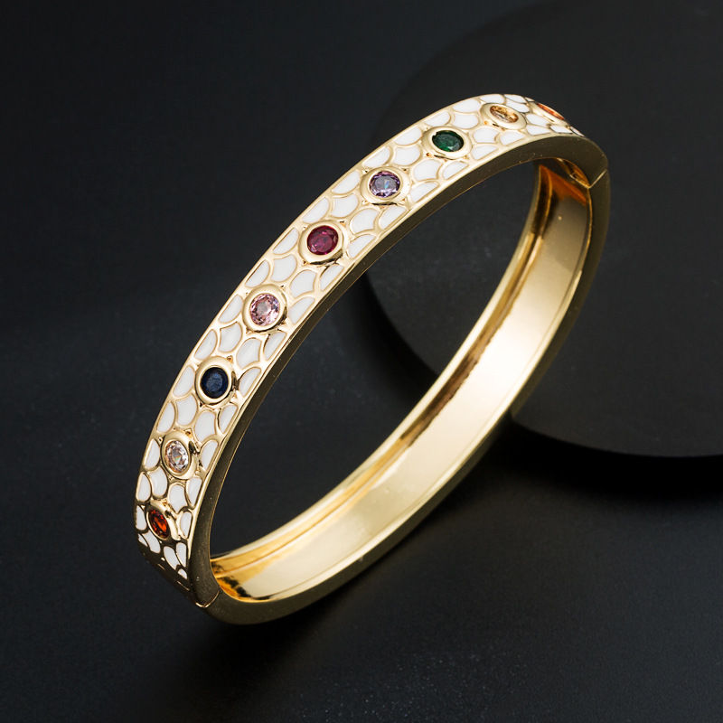 Fashion New Copper-Plated Gold Micro Inlaid Zircon Enamel Full Diamond Bracelet