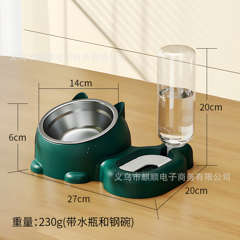 고양이 귀 고양이 그릇 짙은 녹색