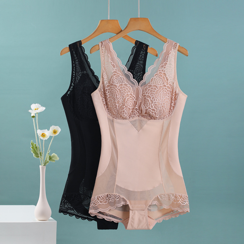 Belly contracting one-piece corset summer thin wear-free bra shaping body detachable chest pad ultra-thin corset underwear for women