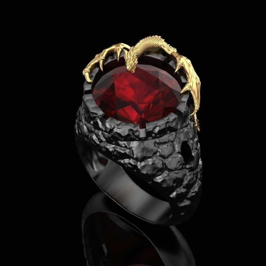Weiya jewelry European and American punk Gothic rock personality gold two-color ruby dragon ring new men's ring wholesale
