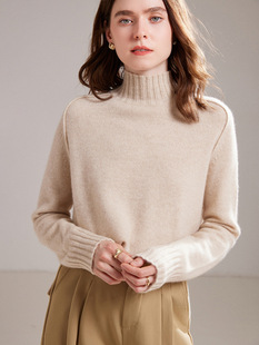 100 Cashmere Sweater Women's Pullover Half High Collar Autumn and Winter New Pure Cashmere Base Shirt Short Pure Color Knitted Sweater