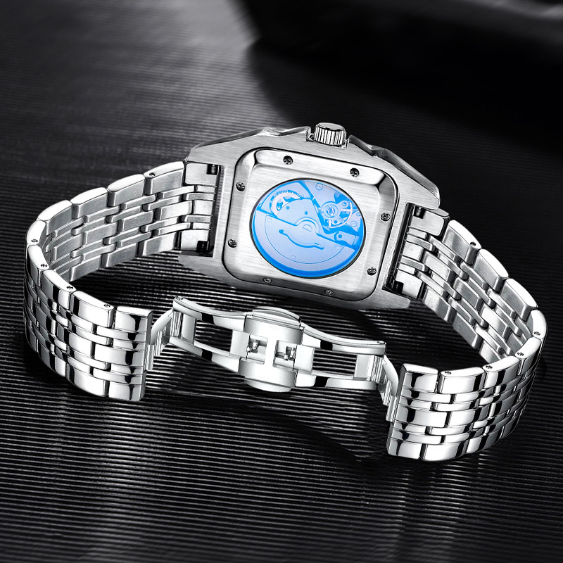 透かし彫りのストライプの山度士の全自動機械は男性の大気の大きい文字板の防水の機械の時計を卸売りして代行します。