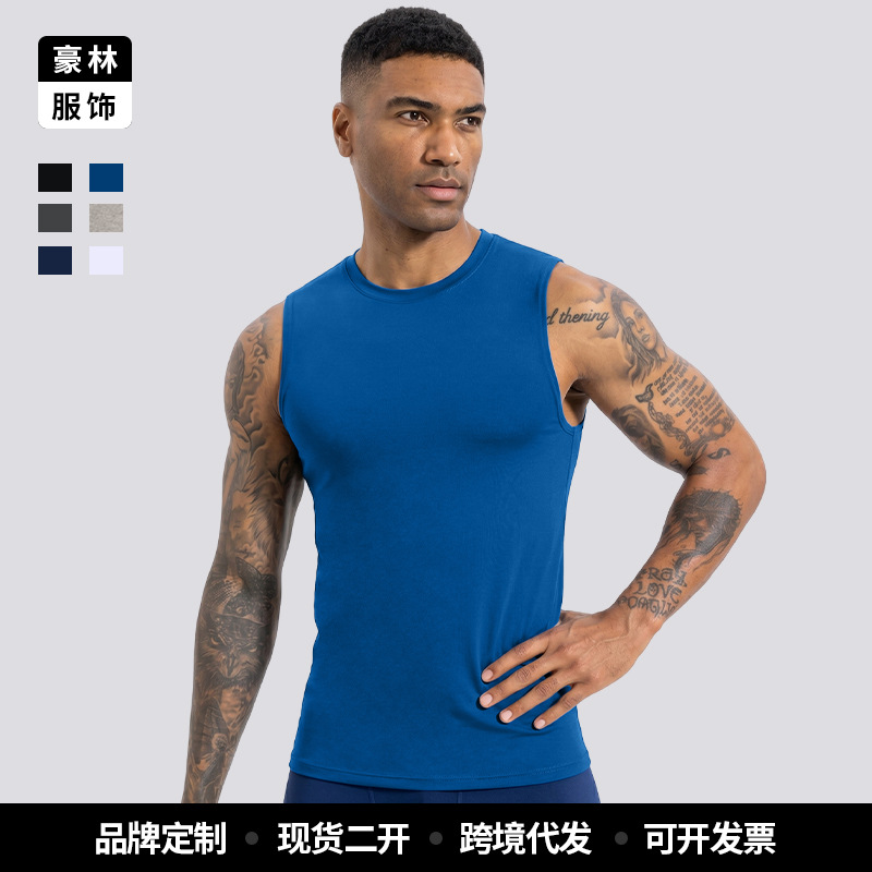 Odm personalizado azul sin mangas ropa deportiva rápida camiseta de presión camiseta de vestir chaleco de hombre ropa de ejercicios