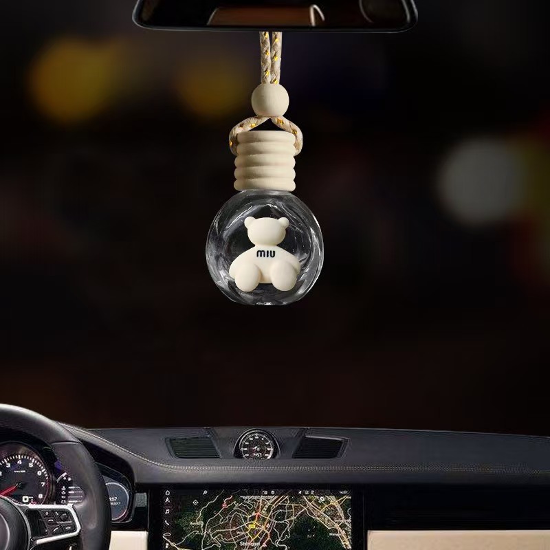 Espejo retrovisor de coche de dibujos animados botella de perfume colgante de coche botella vacía flor creativa botella de aromaterapia de coche aceite esencial decoración de coche