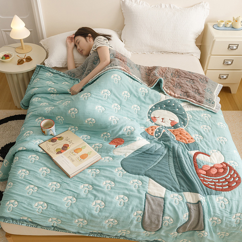 Mushroom bunny [10-layer cotton cloud gauze - super soft and moisture absorbing] / 150x200cm multifunctional cotton single blanket about 1.5kg