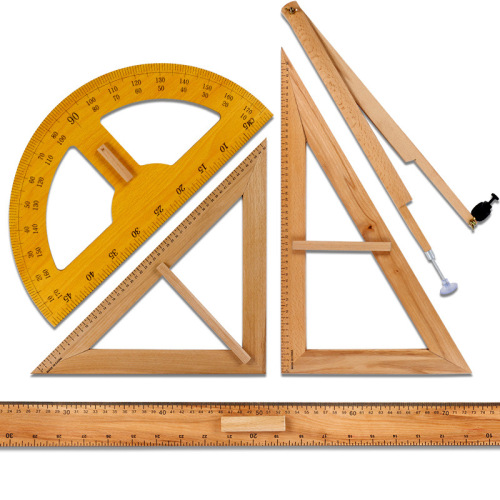 Teaching large 50cm beech wood triangle set compass semicircle protractor meter ruler ruler demonstration triangle plate