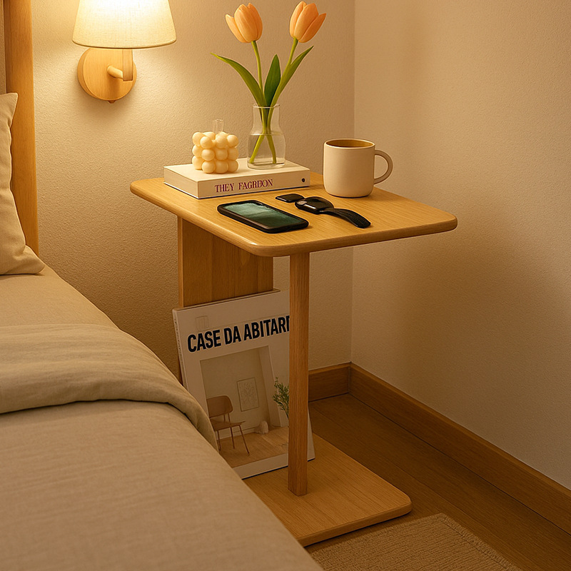 Mesita de noche de madera maciza, estante de cabecera de dormitorio simple y moderno, hogar simple, apartamento pequeño, mesa de cama de alta gama