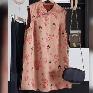 New Chinese Zen Style Gentle Style Improved Retro Sleeveless Top Women's Summer Commuting Stand-Up Collar Side-Breasted Vest Dress