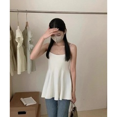 纯欲外穿吊带背心女装夏季韩版新款纯色收腰显瘦气质清爽蓬蓬上衣
