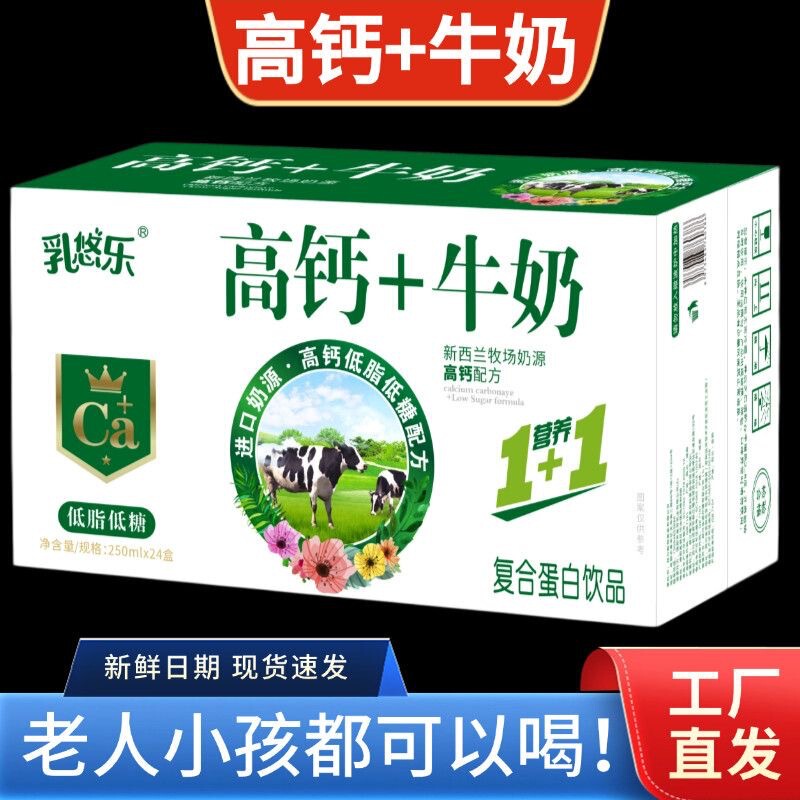 New Date High-Calcium Milk+250Ml Low-Fat Milk-Flavored Drink for Middle-Aged and Elderly People, Student Breakfast Milk Drink Wholesale Whole Box