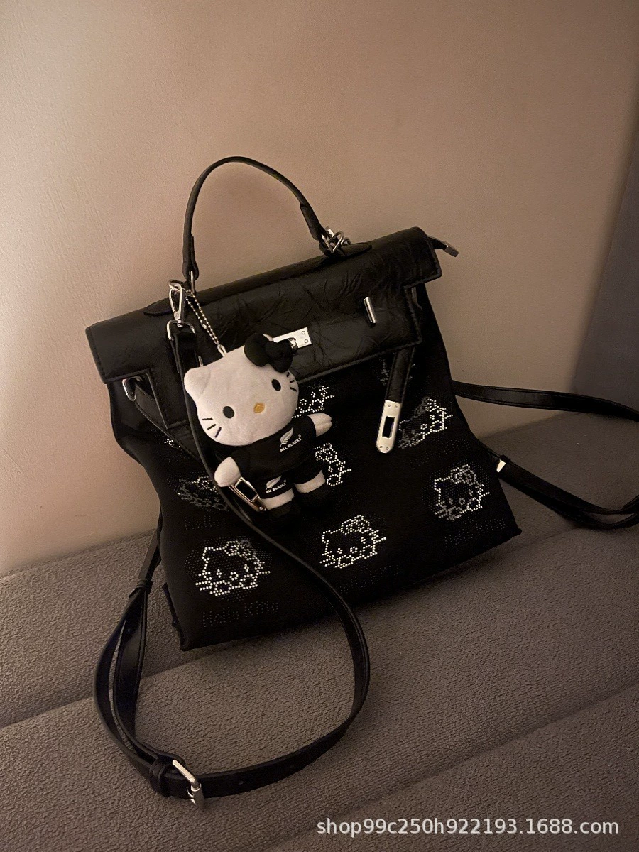 Рюкзак‑сумка (Hello Kitty), оксфорд, чёрный, с подвеской, 30/32 см