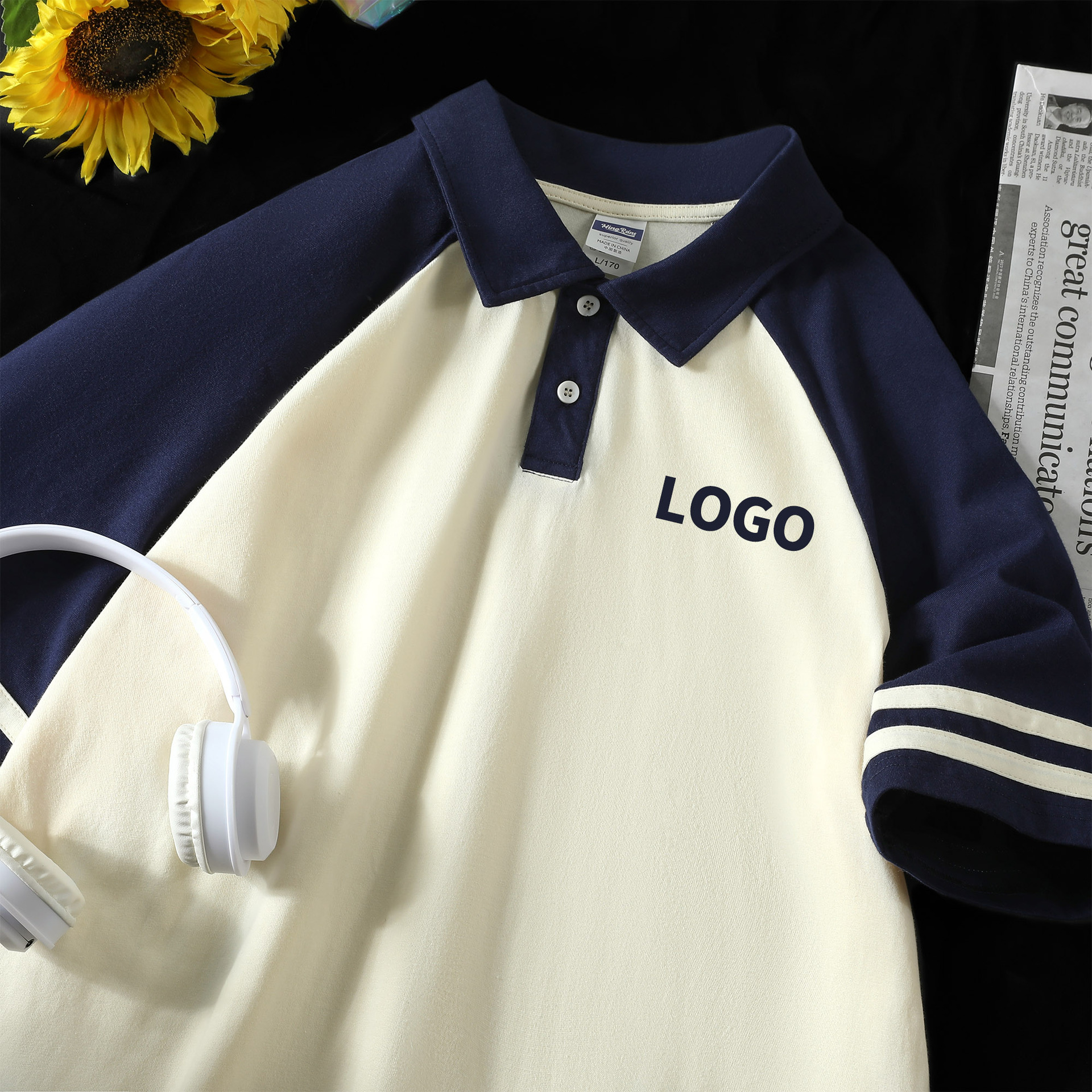 Camisas de trabajo de algodón 200G personalizadas, camisas culturales de doble palo con solapa de hombro, camisa polo, chaqueta suelta casual de primavera