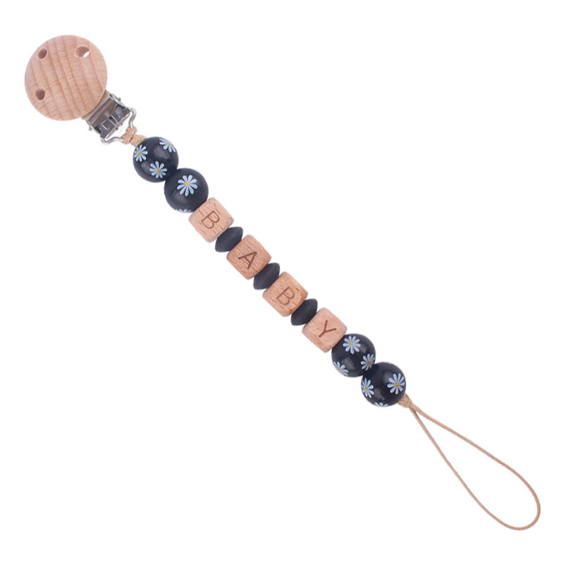 Nuevo bebé suministros dibujos animados madera Margarita cuentas pacificar bebé DIY nombre chupete cadena anti-gota cadena