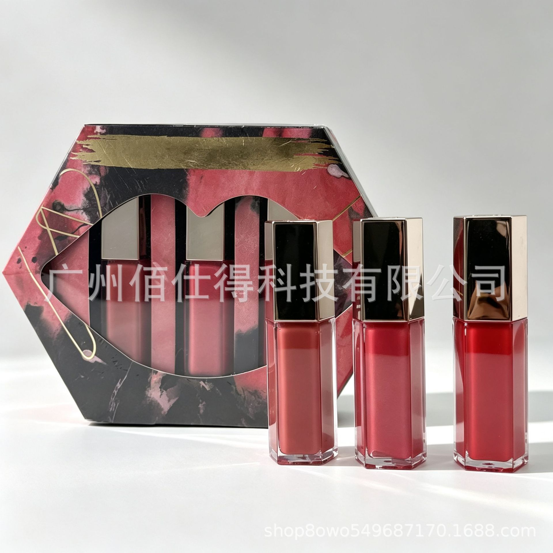 Cross-border Fenty Rihanna Christmas Limited Edition Hexagonal Shimmer Hot Color Lip Glaze Lip Gloss Set 3-Piece Lipstick Set