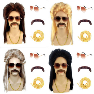 Mullet Wig Set Hippie Punk European and American Men's Disco Rock Hair Dress Props Funny Funny