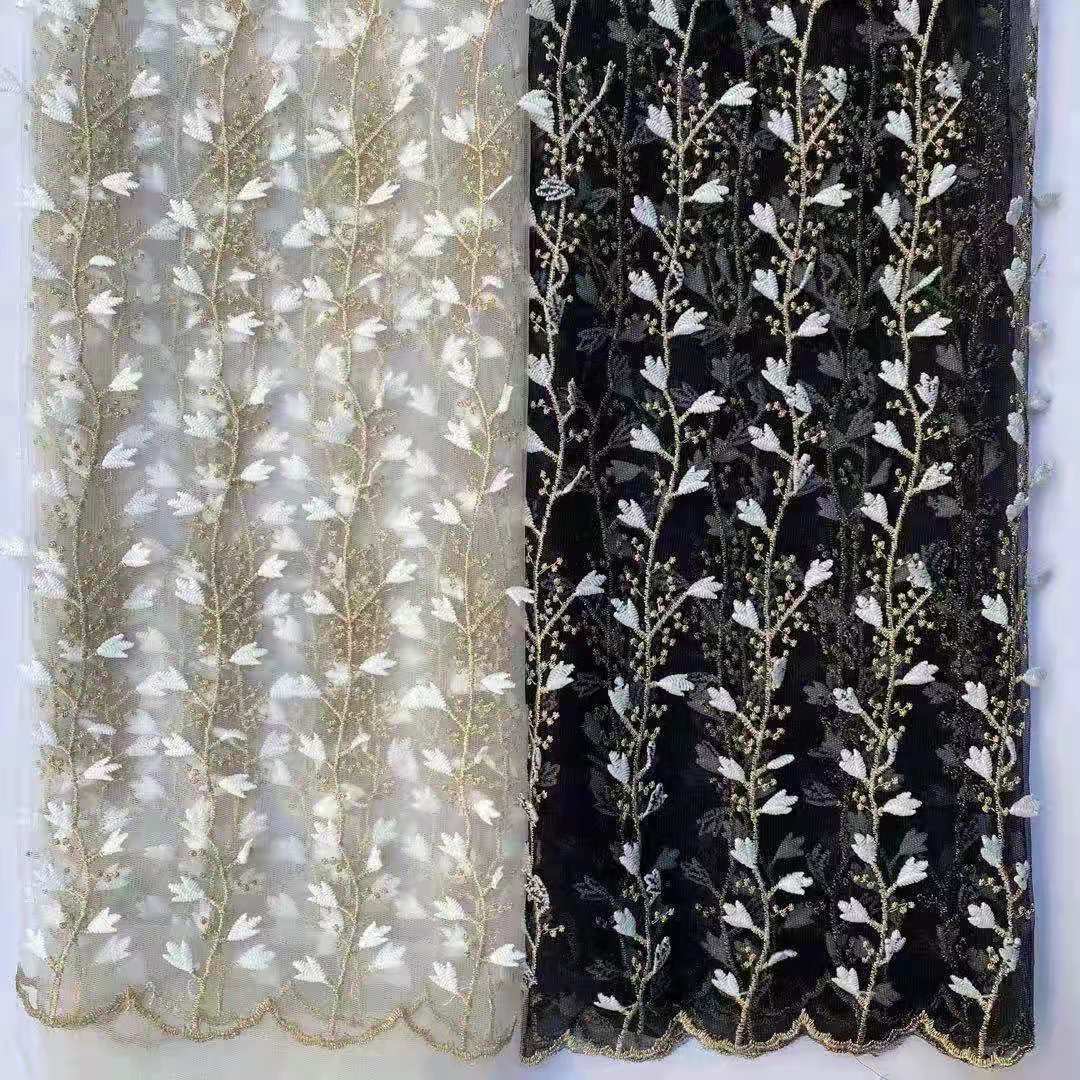 【新品】特色款加强网浮花爪子 金丝立体刺绣波浪边 黑白现货批发