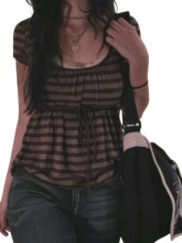 D 15335 Striped Y2K Casual T-Shirt ��������T�� �羳ŷ��