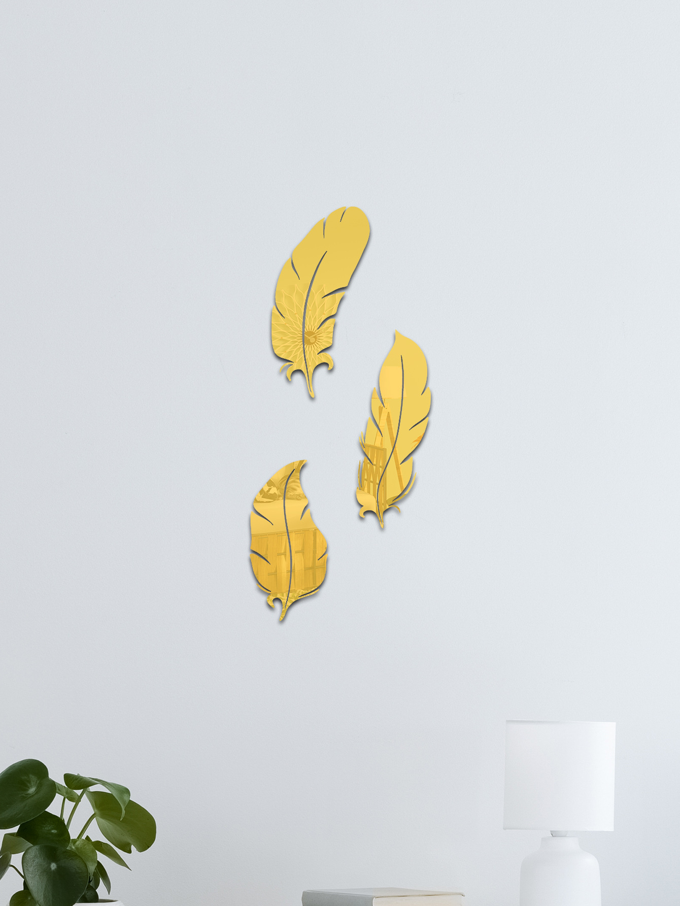 3d Nordic Style Acrylic Feather Mirror Wall Sticker For Home Decor_voghion.com