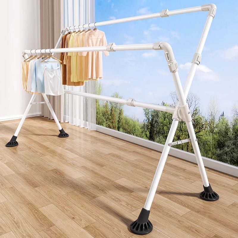 Drying rack manufacturers floor balcony folding drying rack indoor telescopic clothes pole net red lifting drying rack