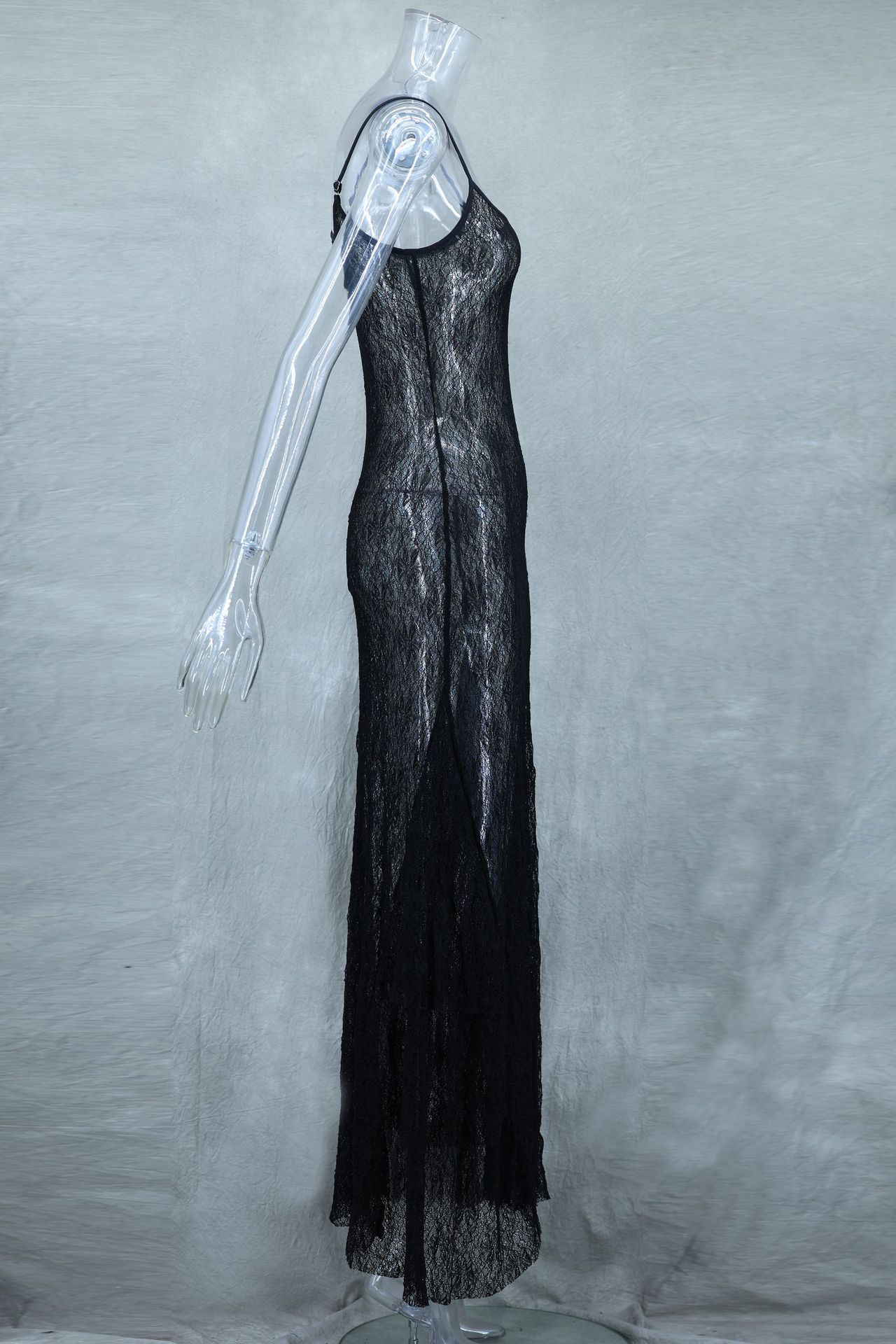 Sexy Lace See through Layered Thin Shoulder Strap Maxi Dress