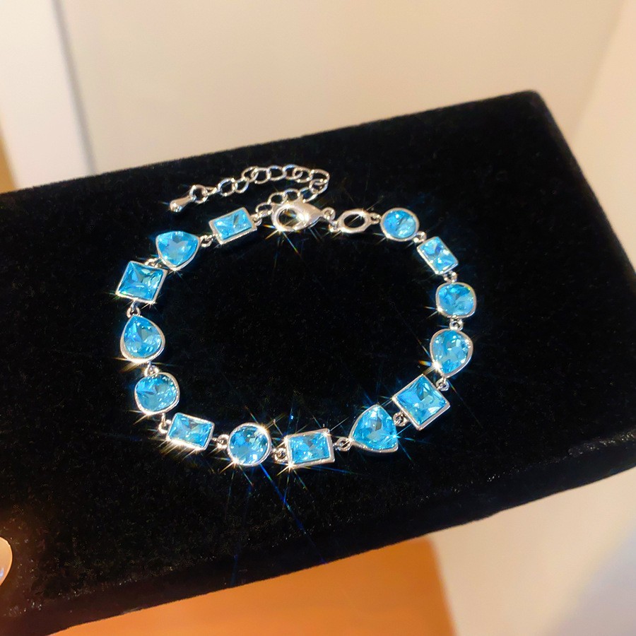 Pulsera de lazo ovalado de circón azul marino, exquisita pulsera ligera y de lujo de alta gama, pulsera de diseño de nicho