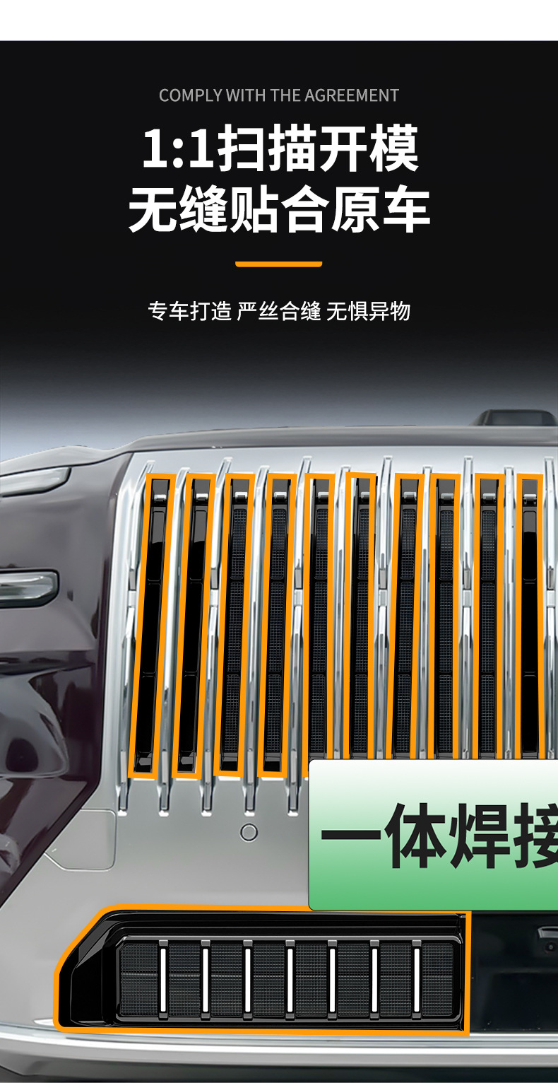 Suitable for Zeekr 8X integrated welded car anti-insect net front grille special modification decorative strip accessories